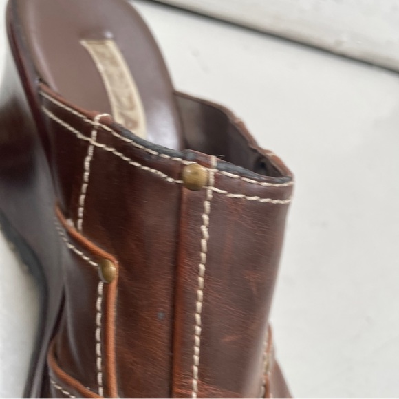 Vintage Soda Brown Chunky Leather Heel platform patchwork Womens US 9 Shoes Mule - Picture 5 of 14